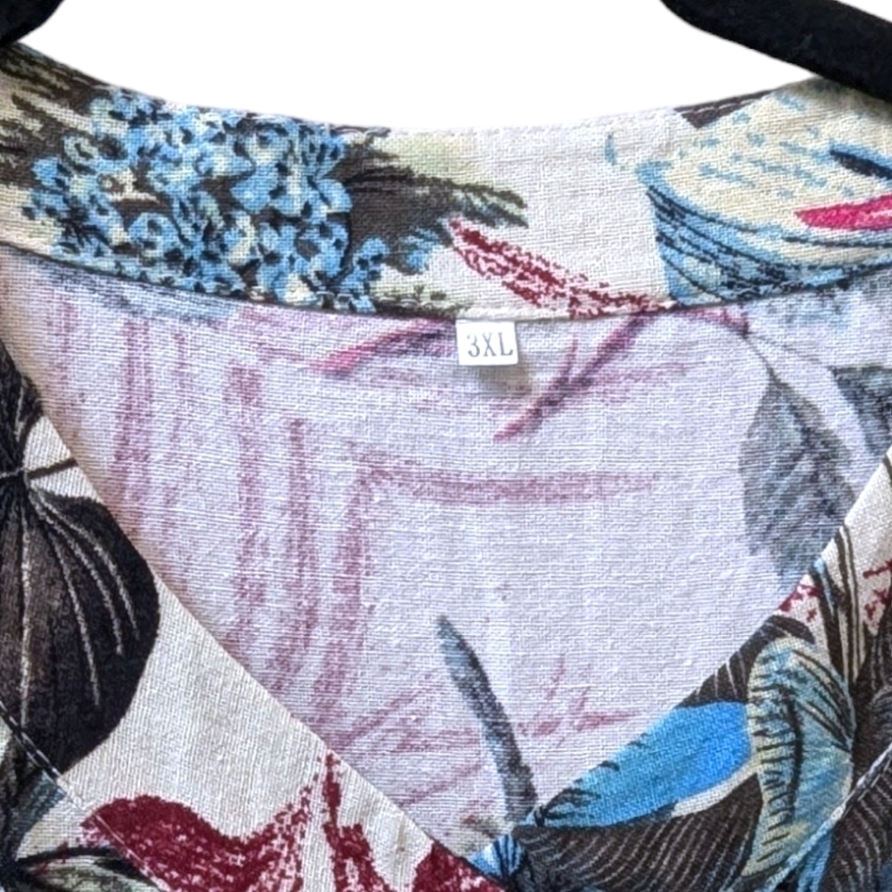 Unbranded Tropical Print Banded Collar Buttoned Shirt Front Plus Size Dress (3X) - Picture 3 of 7